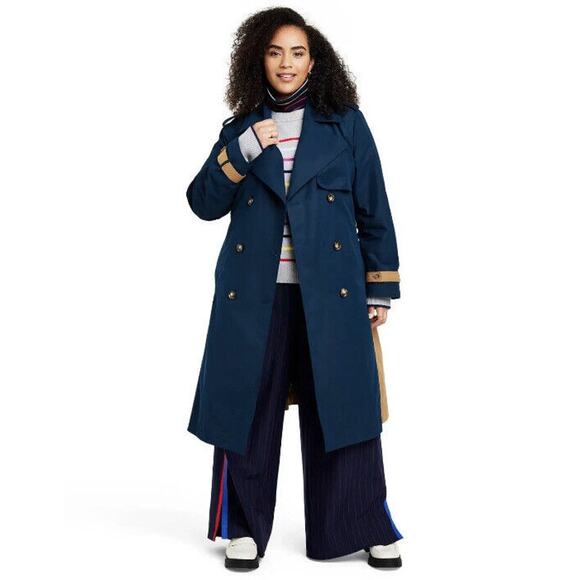 La Ligne x Target Side Stripe Trench Coat Navy Tan - Picture 1 of 6